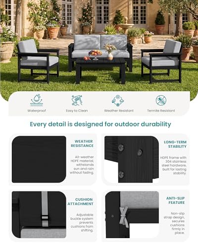 SERWALL 2 Pieces HDPE Cushioned Single Adirondack Armchair Sofa Set
