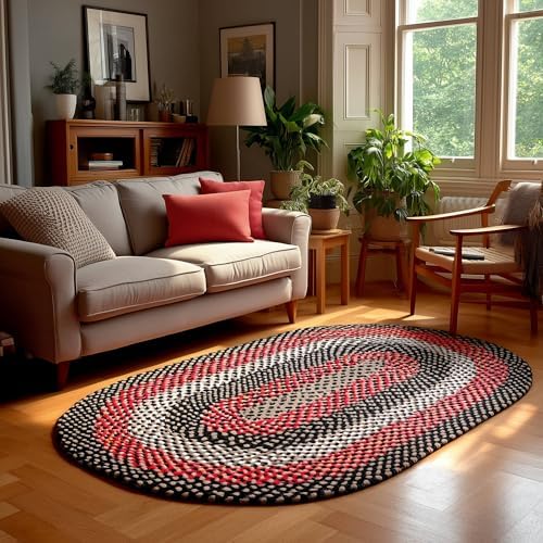 Super Area Rugs 7x9 Black - Red - Brown/Red Oval Large Braided Rug for Farmho...