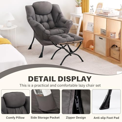 Modern Lazy Chair with Ottoman Lounge Accent Reading Chair for Living Room