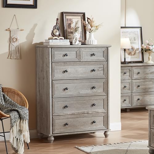 RWYHG Farmhouse 6 Drawer Dresser, 43.5" Tall Chest of Drawers for Bedroom