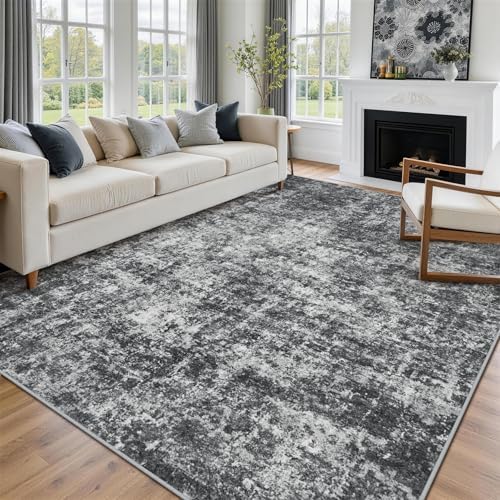 9x12 Area Rugs for Living Room Washable Bedroom Dining Room Black Grey