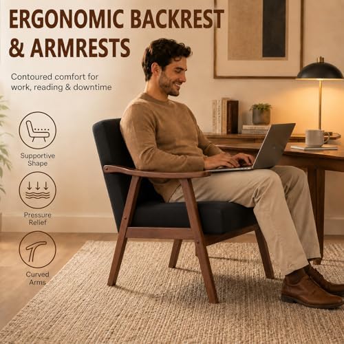 Anwick Mid-Century Accent Chair,Modern Living Room Chairs with Solid Wood Fra...