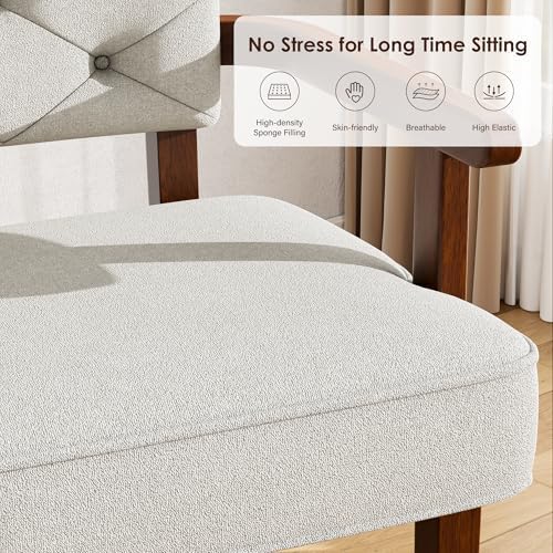 Modern Accent Chair for Bedroom, Mid-Century Arm Chairs with Wood Arms