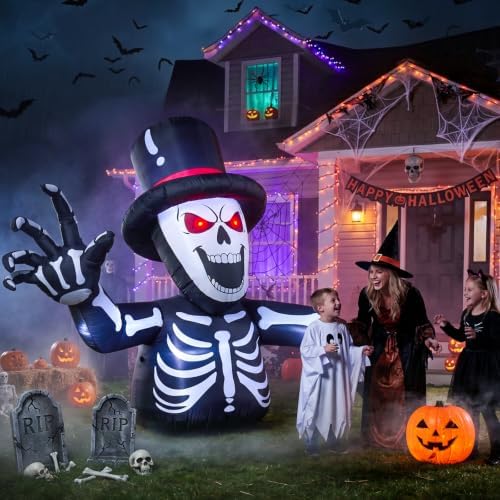 10FT Giant Led Lighted Halloween Inflatables Skeleton for Roof Garden