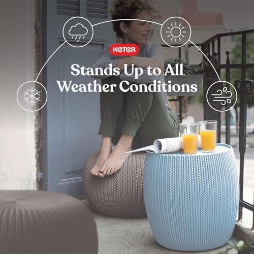 Keter Urban Knit Pouf Ottoman Set of 2 with Storage Table for Patio and Room ...