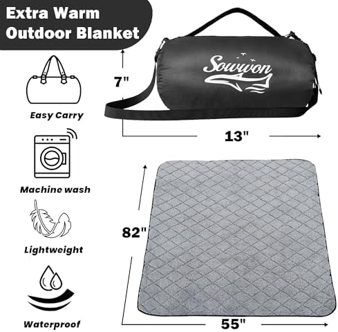Waterproof Outdoor Blanket 82"x55" Large Sherpa Fleece 300GSM Black