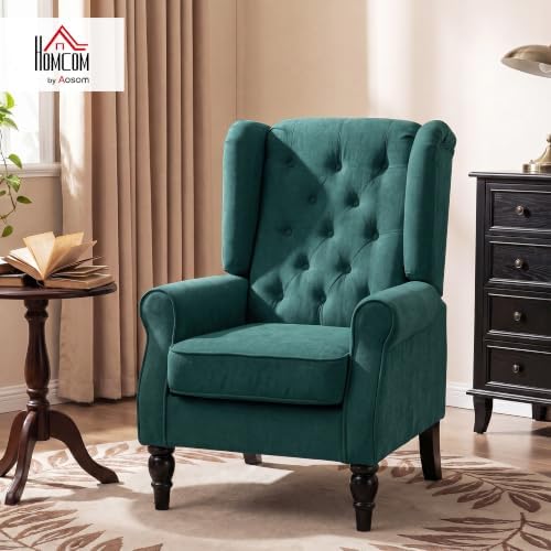 HOMCOM Comfy Accent Chair for Living Room, Wingback Armchair, Dark Green
