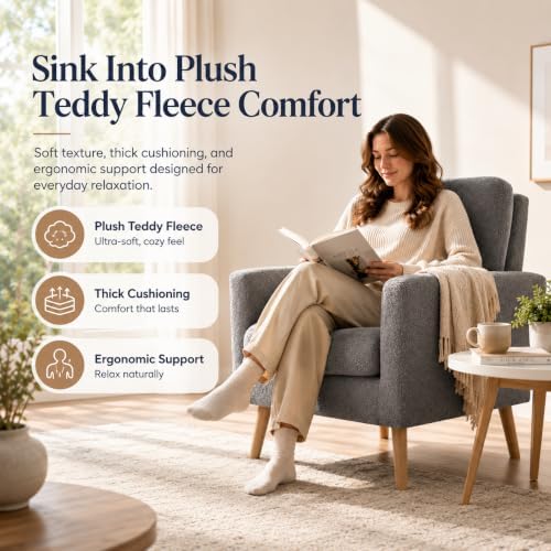 Naomi Home Frida Teddy Fleece Accent Chair, Mid-Century Modern Inspired Armch...