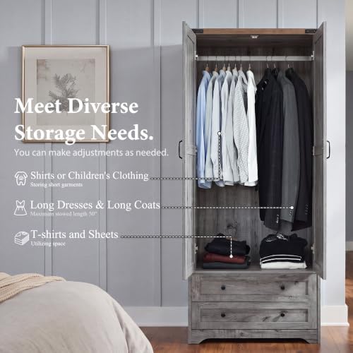 Yechen 71" Wooden Armoire Wardrobe Closet Set of 2, 4 Doors & 4 Drawers