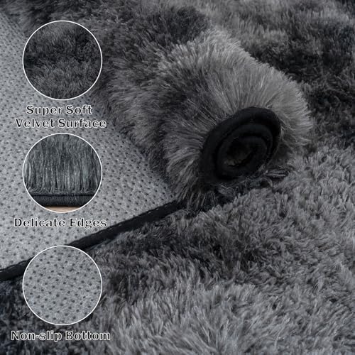 Large Area Rugs for Living Room Bedroom 8x10 Black Grey Shag Rugs