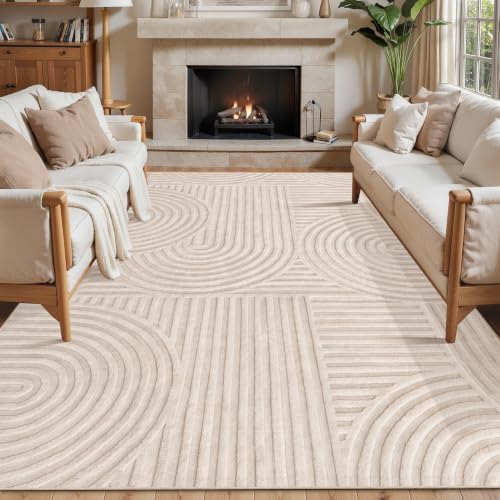 Ciicool 6x9 Large Area Rug for Living Room,Beige Washable High-Low Pile
