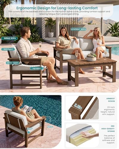 SERWALL 2 Pieces HDPE Cushioned Single Adirondack Armchair Sofa Set