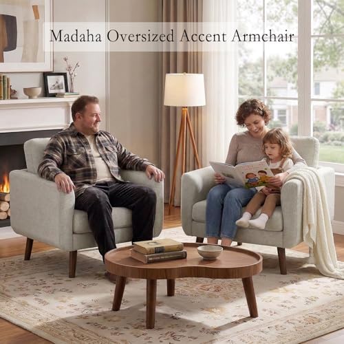Oversized Accent Chair for Living Room,Oatmeal Linen Armchair