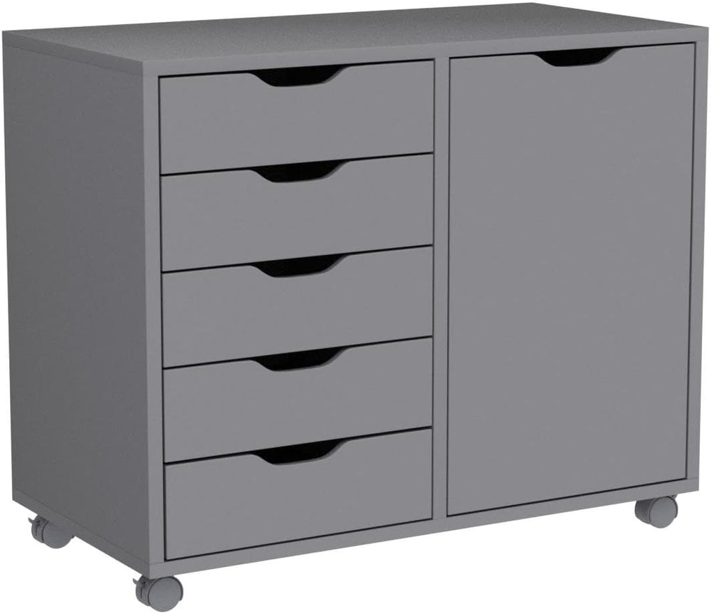 Naomi Home Amy 5-Drawer Rolling Drawer Dresser With Cabinet - Gray