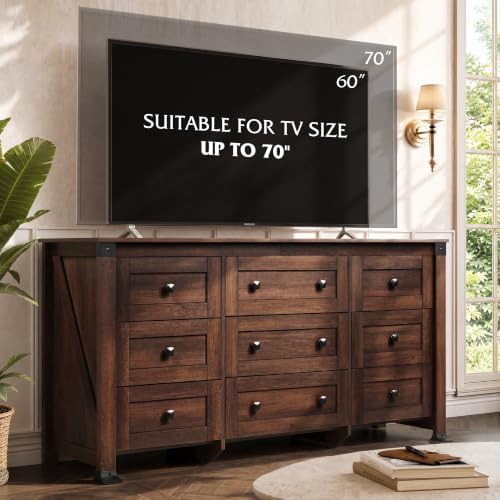 WLIVE Brown Dresser for Bedroom, 9 Drawer Wooden Chest of Drawers with SGS-Te...