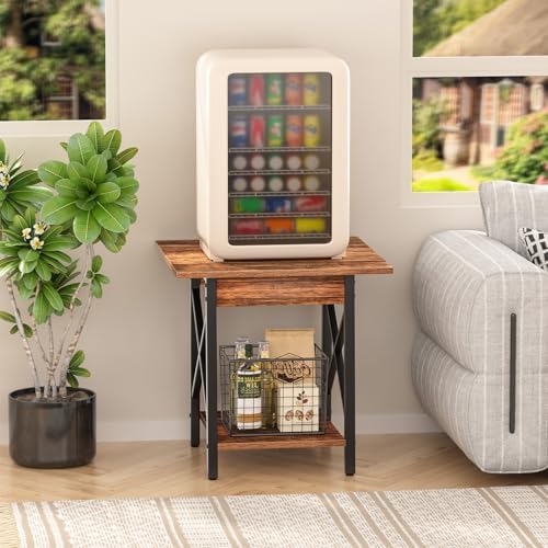 GreenForest 24 Inch Square End Table, X-Frame with Large 2-Tier Storage