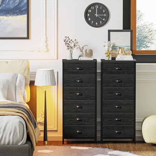 Furnulem Black Dresser for Bedroom, Tall Fabric Chest of Drawers