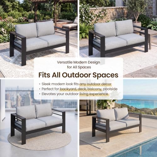 Kiss the Water 3 Seats Aluminum Outdoor Patio Sofa Set, All Weather Rust-Proo...