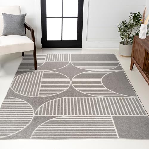 JONATHAN Y Nordby High-Low Arch Striped Gray/Cream Indoor/Outdoor Area Rug, 8...