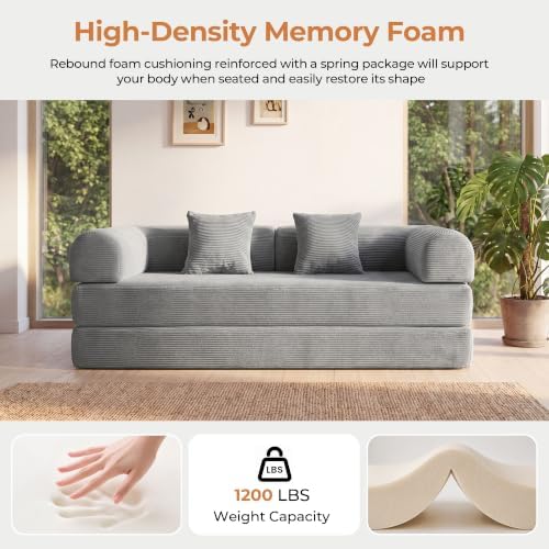79" Convertible Futon Sofa Bed, Boneless Couch for Living Room