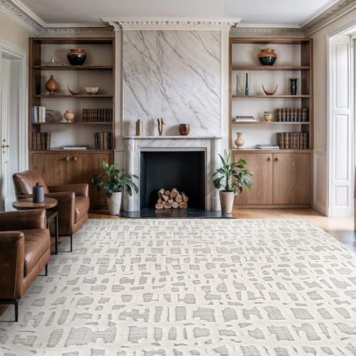 Beverly Rug Micro Loop Area Rug Gray/White 8x10 Abstract Modern Luxury Irregu...