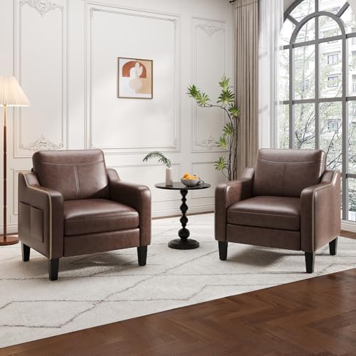 MALOL PU Leather Accent Chair, Mid-Century Modern Living Room Armchair Sofa w...