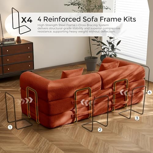 79" Convertible Futon Sofa Bed, Boneless Couch for Living Room | Orange