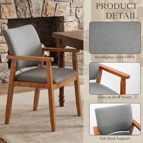 GOTMINSI Mid-Century Modern Linen Dining Chair with Arms, Solid Wood Frame, 3...