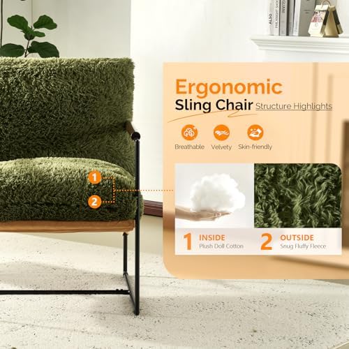 VINGLI 28" Wide Plush Upholstery Sling Modern Accent Chair with Metal Fr...