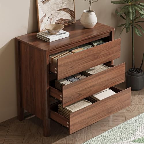 MAISONARIA Walnut 3 Drawers Dresser for Bedroom, 31.4" Wide Wood Dresser