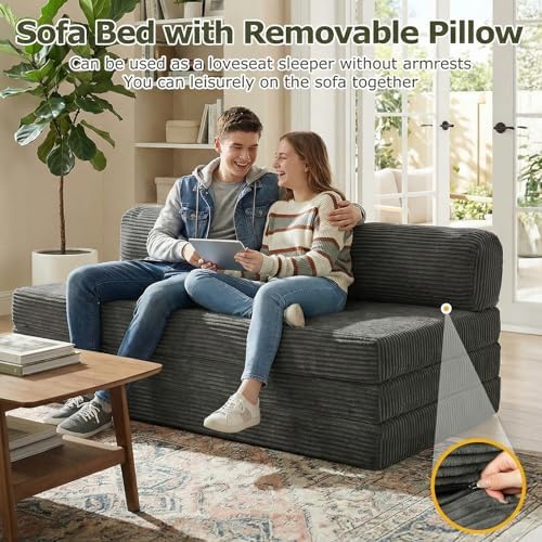 5-in-1 Convertible Sofa Bed, Boneless Loveseat, Tri-fold Futon Sofa Bed with ...