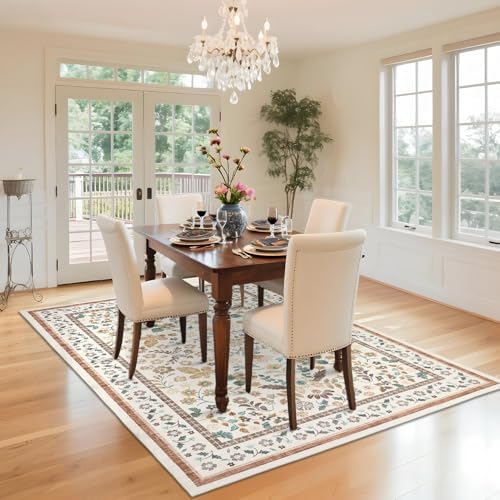 GarveeHome Floral Area Rugs 5x7 for Living Room Machine Washable Beige