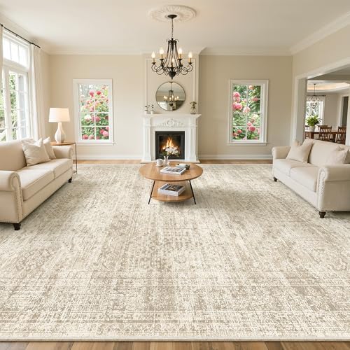 Soalmost 10x14 Area Rugs for Living Room Washable Rug Non-Slip Beige