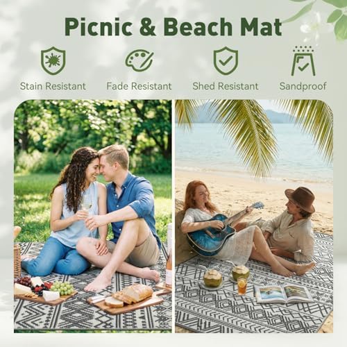 MontVoo Outdoor Rug Carpet Waterproof 9x18 Outdoor Patio Rug Mat Reverisble P...