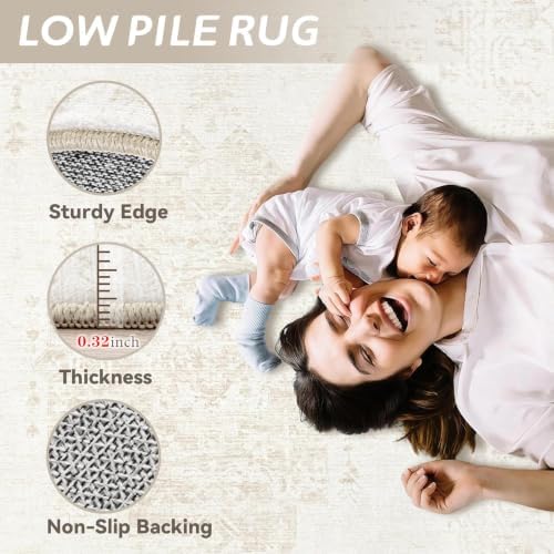 8x10 Area Rugs for Living Room: Washable Vintage Large Retro Rug Soft Non-Sli...