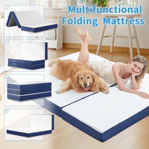 Foldable Mattress Queen Size, 6" Trifold Mattress Futon Murphy Bed,White