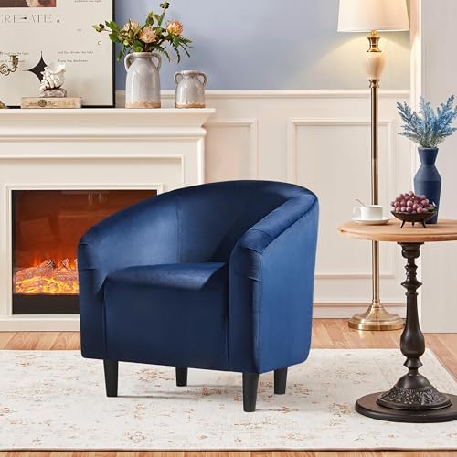 Yaheetech Small 25.5in Wide Velvet Barrel Accent Chair Bedroom, Navy Blue