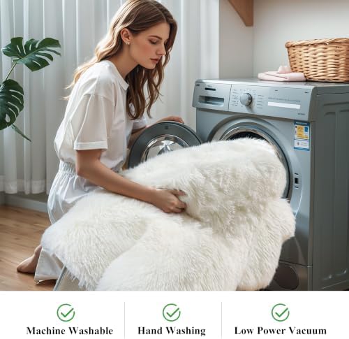 5x7 Thick Cream White Shag Rug for Girls Bedroom, Soft Plush Carpet