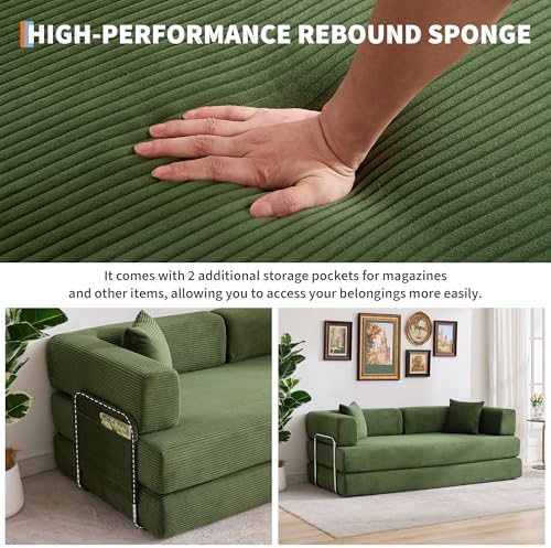 Garvee 5-in-1 Convertible Sofa Bed, 78.8" Modular Corduroy Sleeper with ...