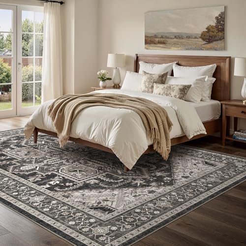 WITSHOCK 10x12 Washable Area Rug Vintage Rugs for Living Room Black