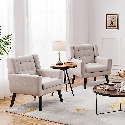 Yaheetech Accent Chairs Set of 2, Living Room Chairs Set, Beige