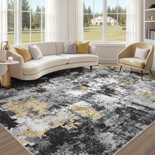 Washable 10x14 Area Rugs for Living Room: Abstract Modern Home Decor Rug