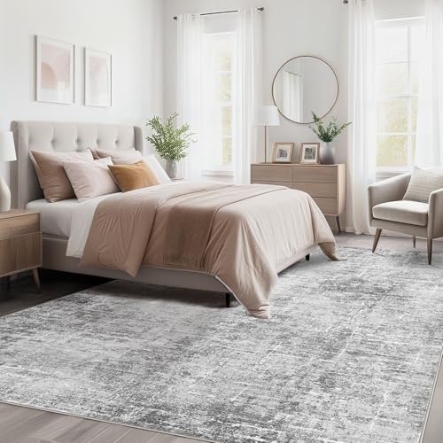 kakania Abstract 10x14 Area Rugs for Living Room: Washable Rugs Grey White