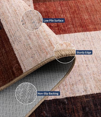 YIHOUSE Modern Geometric Patchwork Rugs for Living Room, Brown Washable 6x9 A...