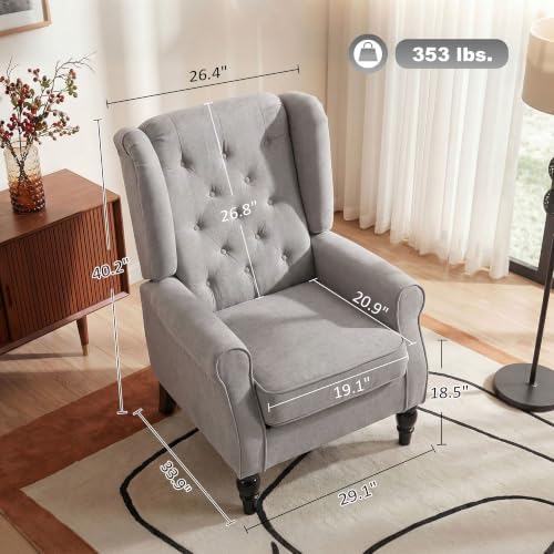 HOMCOM Comfy Accent Chair for Living Room, Wingback Armchair, Gray