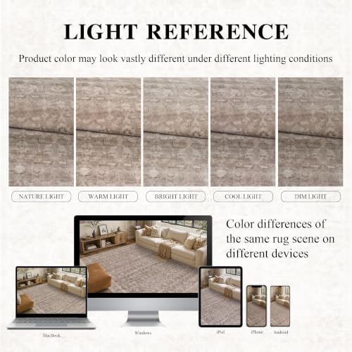 Living Room Washable 8x10 Area Rug Soft Boho Large Carpet Light Taupe
