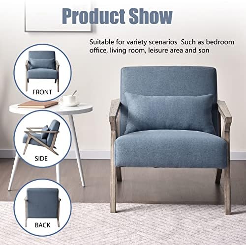 INZOY Mid Century Modern Chair with Wood Frame, Upholstered Armchair with Wai...