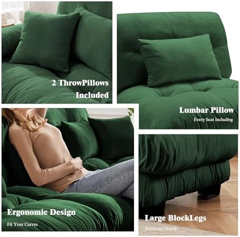 95 inch Modular Sectional Cloud Sofa Couch with Movable Ottoman for Living Ro...