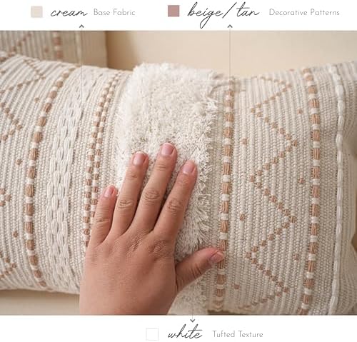 BlissBlush Decorative Throw Pillow Covers 20x20 Combo Set of 2 Square Cream N...