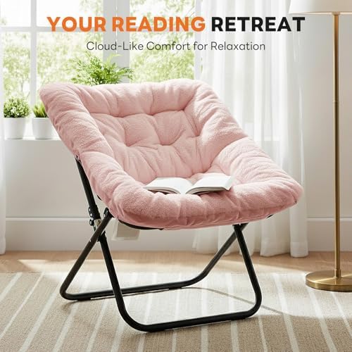 Sweetcrispy Comfy Chair for Adults, Foldable Living Room Chair, Soft Faux Fur...